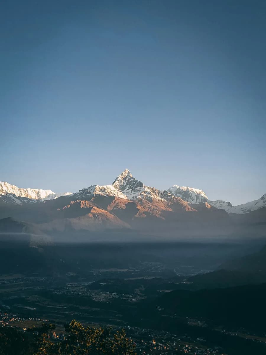 Machhapuchhre (Fishtail) peak at dawn above Pokhara, Nepal